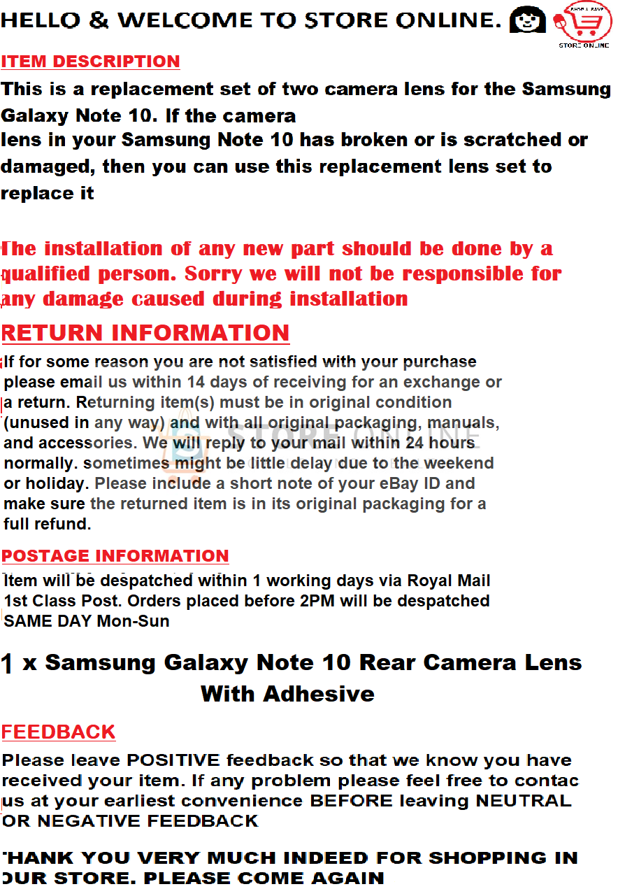 Samsung Galaxy Note 10 Plus Rear Back Camera Lens Replacement With Adhesives