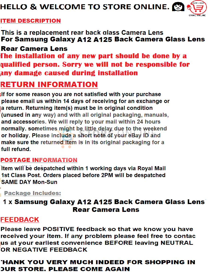 Samsung Galaxy A12 A125 Back Camera Glass Lens Rear Camera Lens With Adhesives