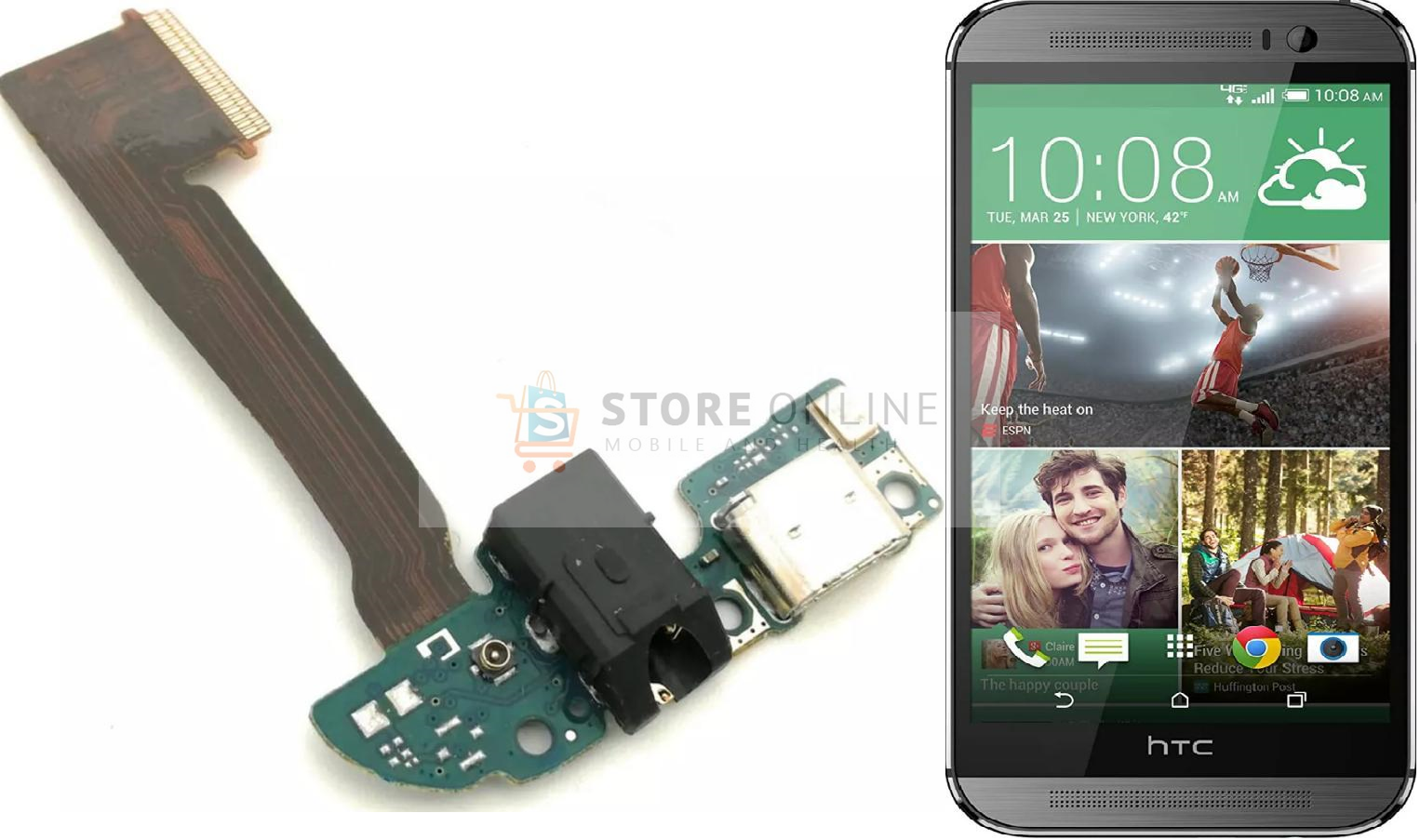 HTC One M8 Micro USB Charging Unit Dock Port Mic & Headphone Jack Flex Cable
