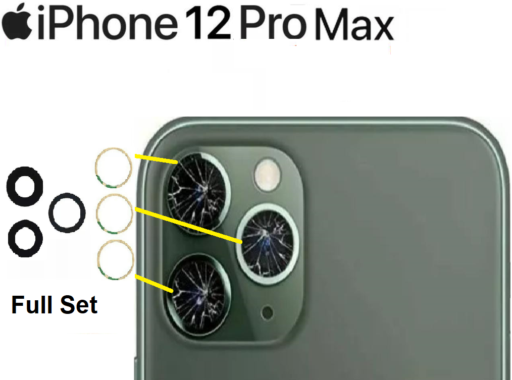 iPhone 12 Pro Max Lens Full Set Replacement Rear Back Glass Camera Cover with Adhesive
