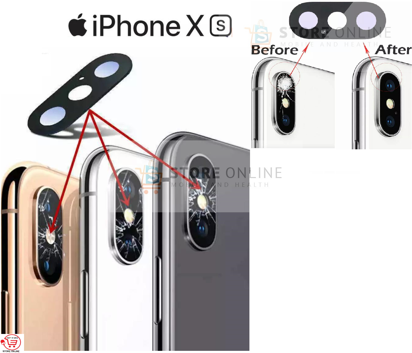 New iPhone XS Replacement Rear Back GLASS Camera Lens Cover with Adhesive