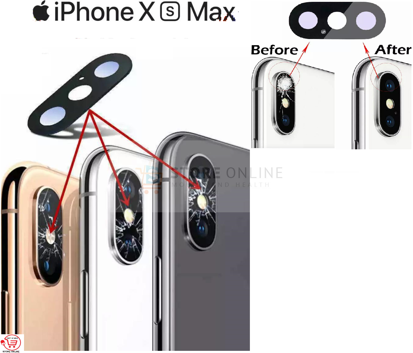 New iPhone XS Max Replacement Rear Back GLASS Camera Lens Cover with Adhesive