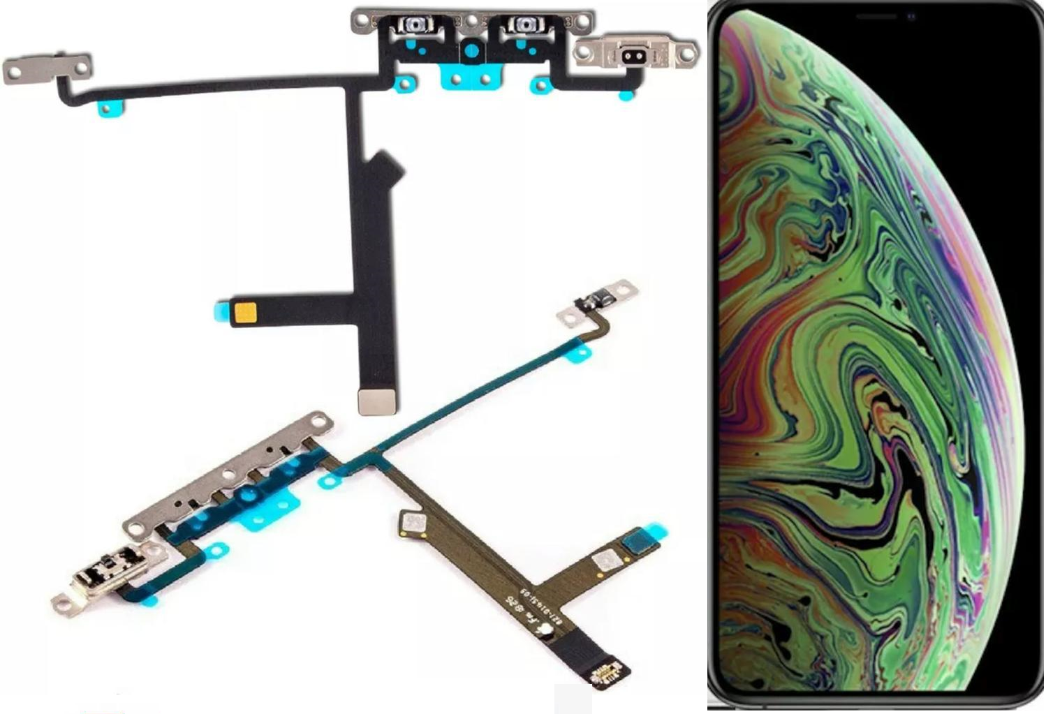 iPhone XS Volume Flex Cable Mute Switch With Metal Holding Brackets