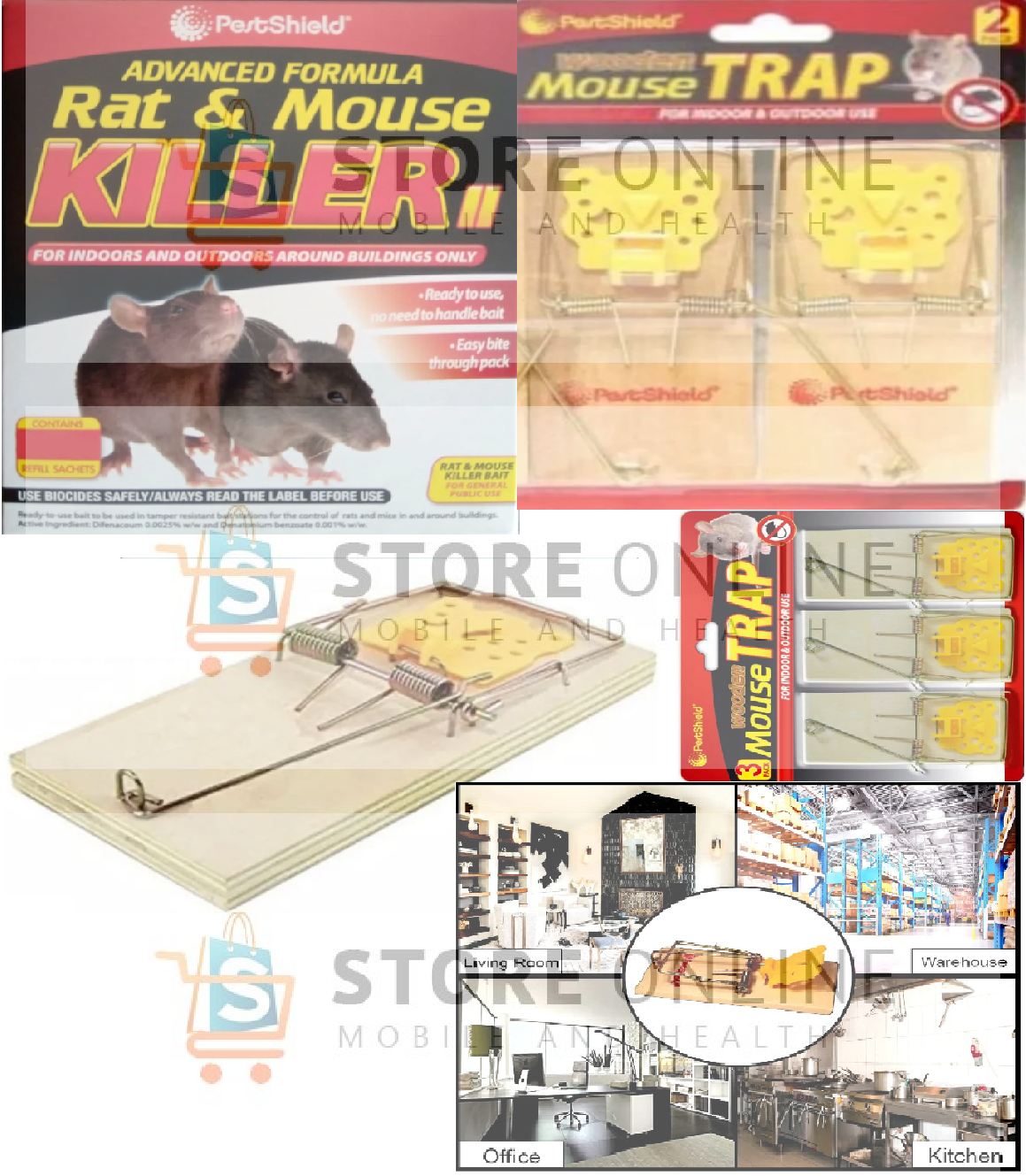 Rat and Mouse Poison Bait Killer & Plywood Trap