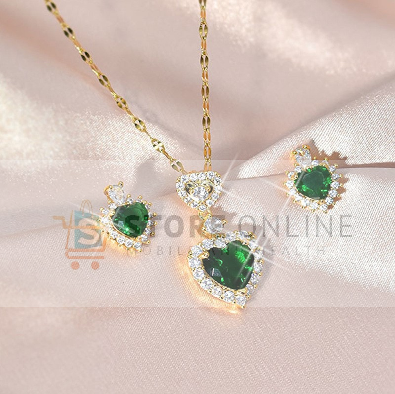 Ladies Rhinestone Studded Imitation Pearl Necklace Earring Anniversary Wedding