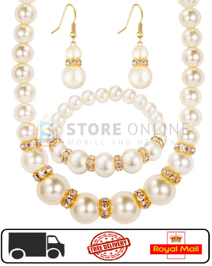 Ladies Necklace Earring Bracelet Set Wedding Bridal Sparkle Diamante Rhinestone