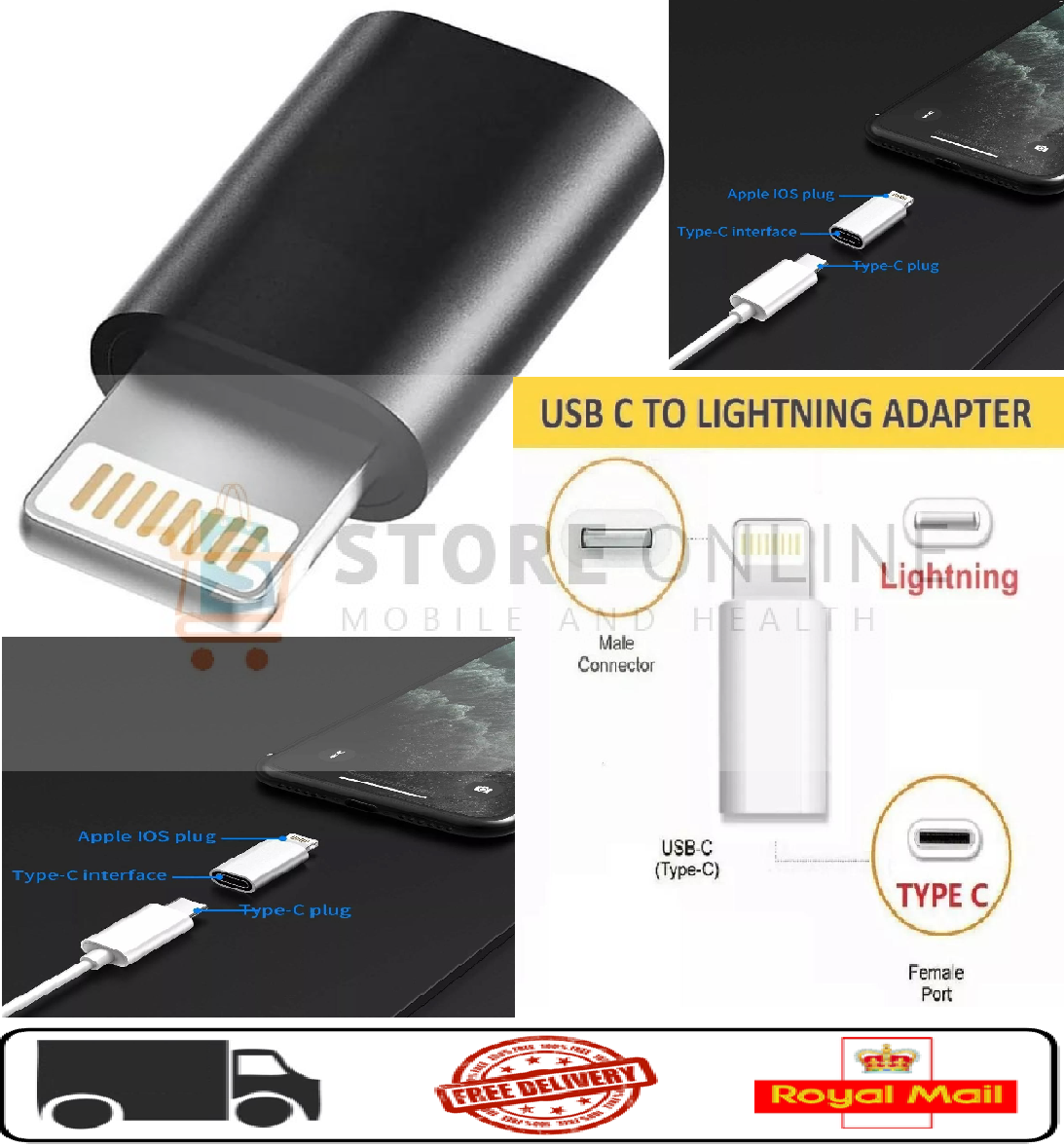 USB Type C Female To iPhone Male Adapter Converter For iPhone iPad 8 Pin