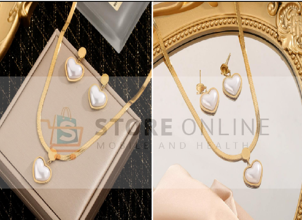 Ladies Imitation Pearl Heart Shaped Necklace Earring Party Wedding Anniversary