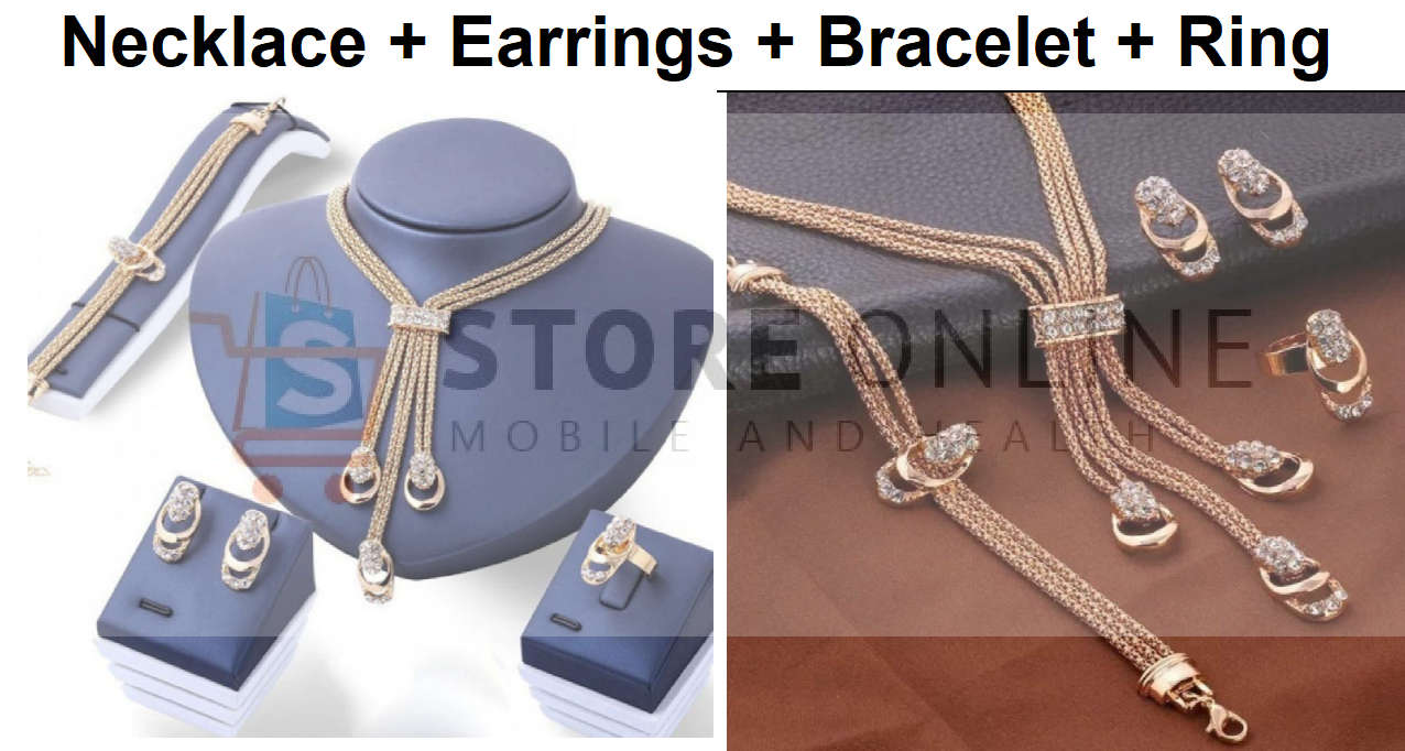 Ladies Rhinestone Studded Imitation Pearl Necklace Earring Bracelet Ring Party