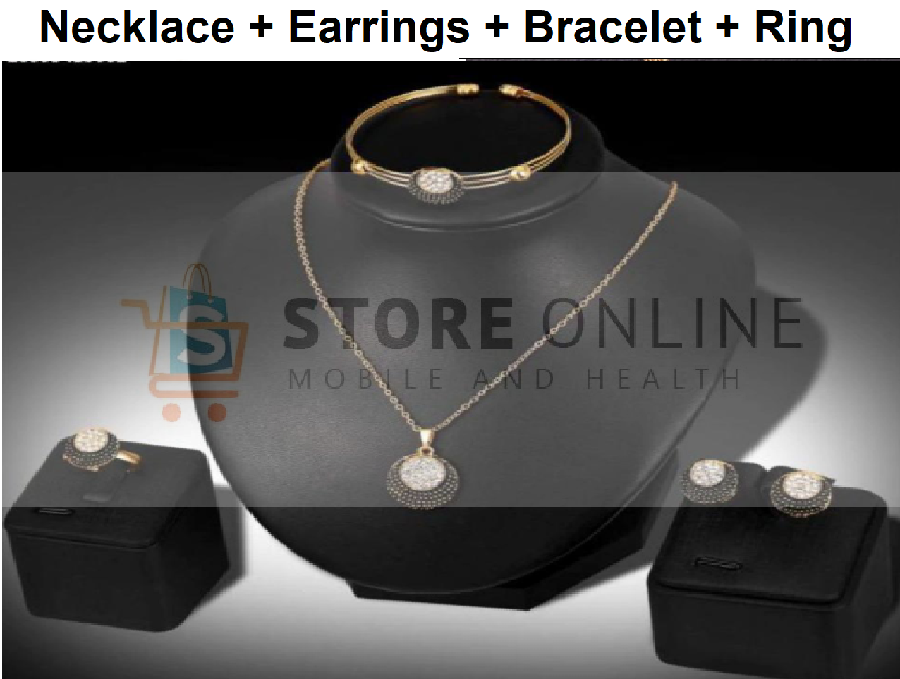 Ladies Rhinestone Studded Imitation Pearl Necklace Earring Bracelet Ring Party