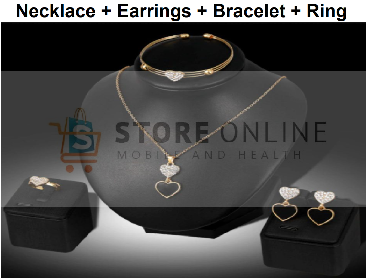 Ladies Rhinestone Studded Imitation Pearl Necklace Earring Bracelet Ring Party