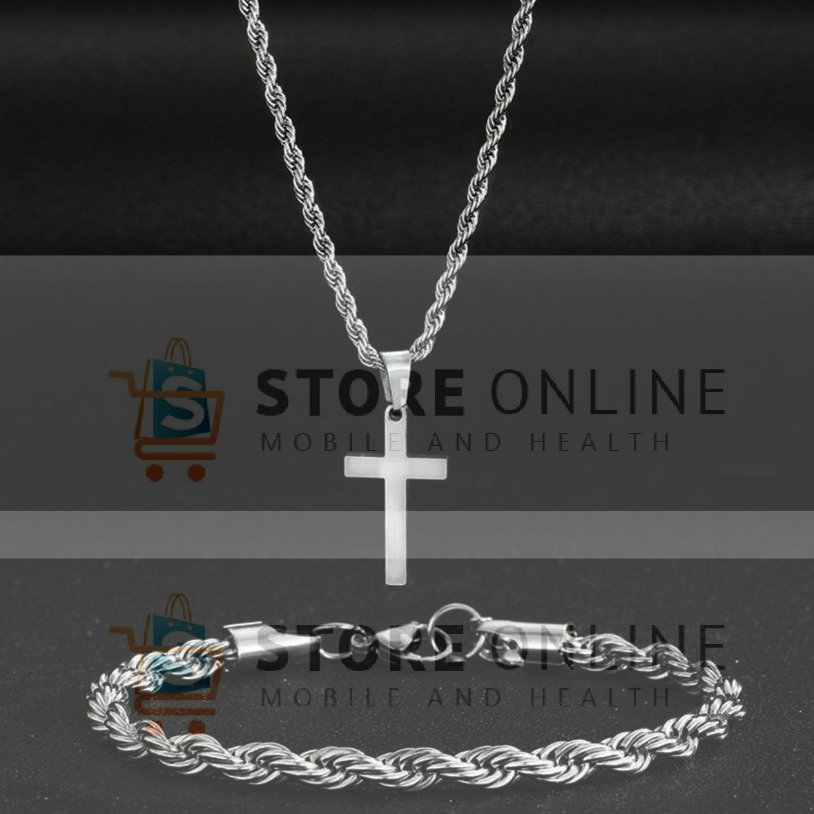 Punk Cross Necklace Bracelet Men Boys Set Hip Hop