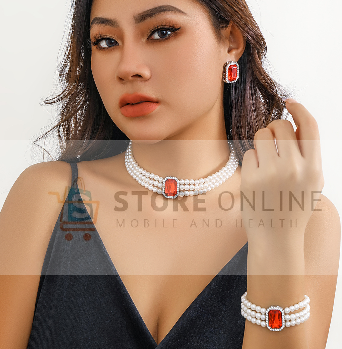 Ladies Crystal Studded Imitation Necklace Earring Bracelet Wedding Anniversary