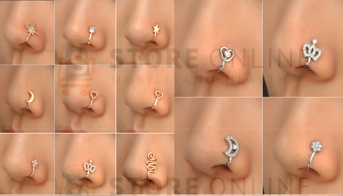 Nose Piercing Clip Fashion Gold Zircon Star Heart Crown Nose