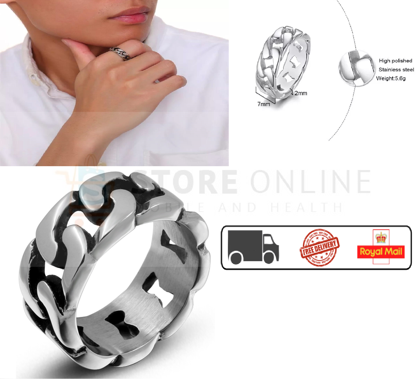 Original Mens Boys Spin Ring in Stainless Steel Band Spinner Anxiety Gift