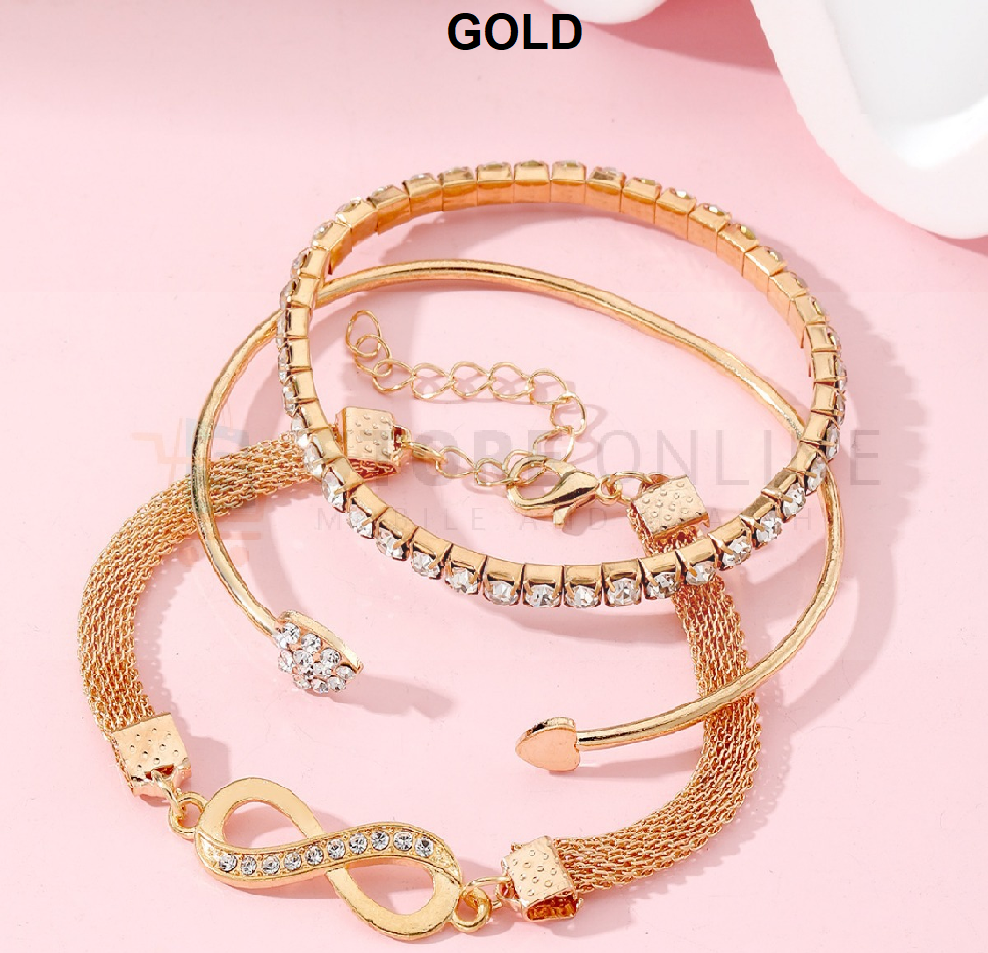 Fashion Gold Set Chain Plated Bracelet Women Girls 3 Piece Set