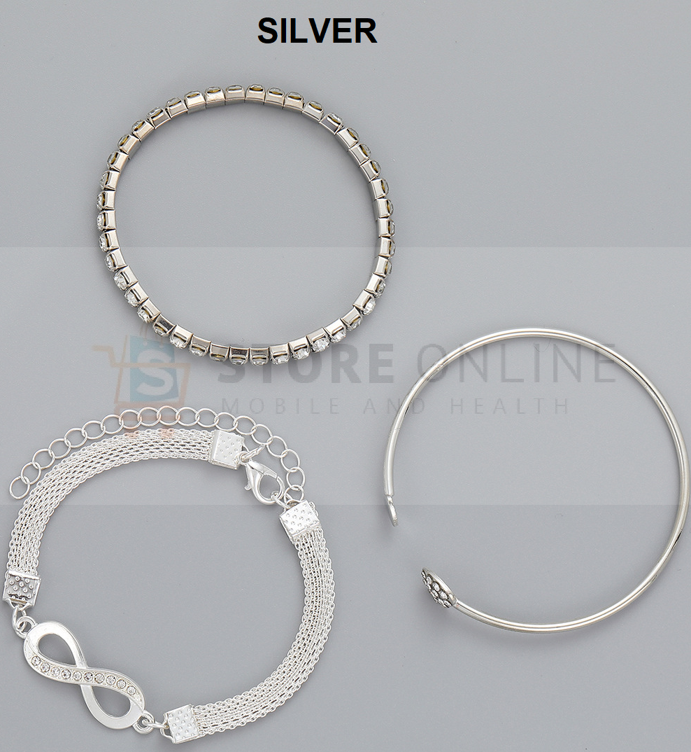 Fashion Silver Set Chain Plated Bracelet Women Girls 3 Piece Set
