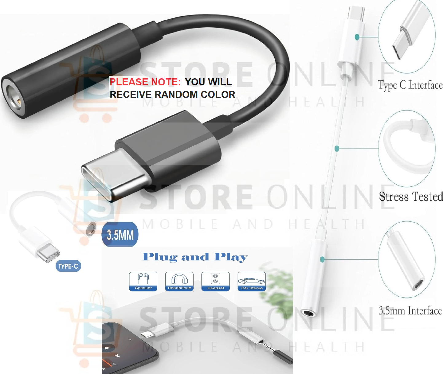 USB Type C To 3.5mm Aux Audio Headphone Earphone Adapter Jack